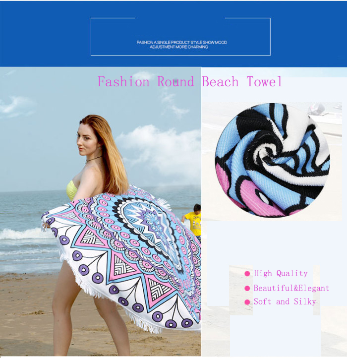 Round Beach Towel Microfiber Beach Blanket Yoga Mat Women Shawl with Fringe Tassel