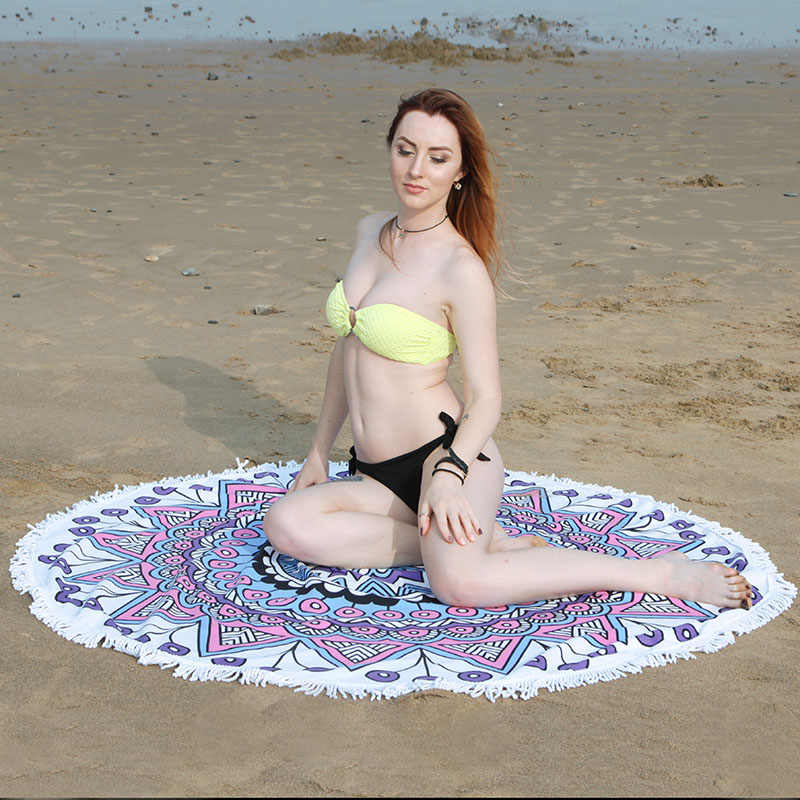 Round Beach Towel Microfiber Beach Blanket Yoga Mat Women Shawl with Fringe Tassel