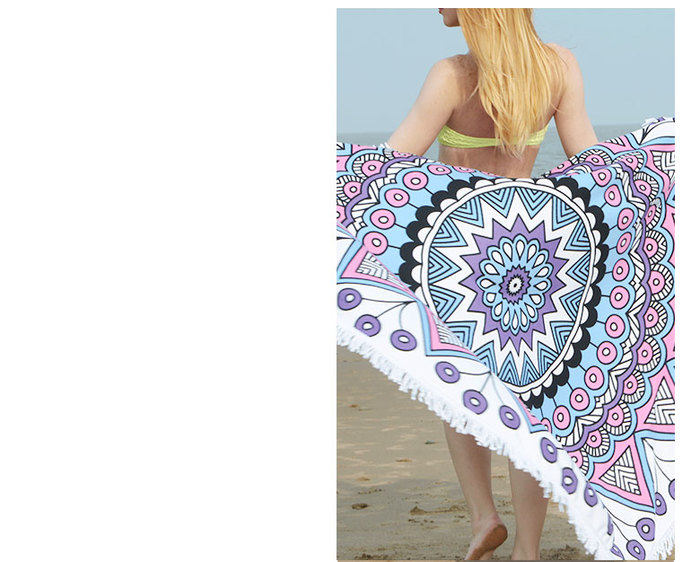 Round Beach Towel Microfiber Beach Blanket Yoga Mat Women Shawl with Fringe Tassel