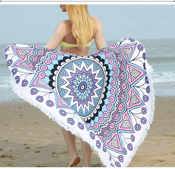 Round Beach Towel Microfiber Beach Blanket Yoga Mat Women Shawl with Fringe Tassel