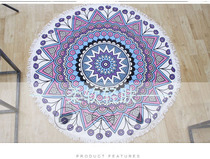 Round Beach Towel Microfiber Beach Blanket Yoga Mat Women Shawl with Fringe Tassel