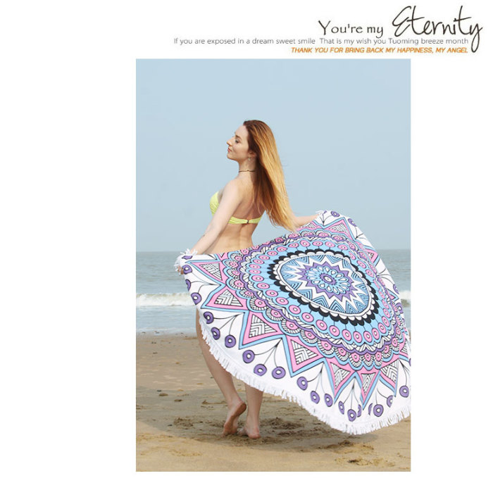 Round Beach Towel Microfiber Beach Blanket Yoga Mat Women Shawl with Fringe Tassel