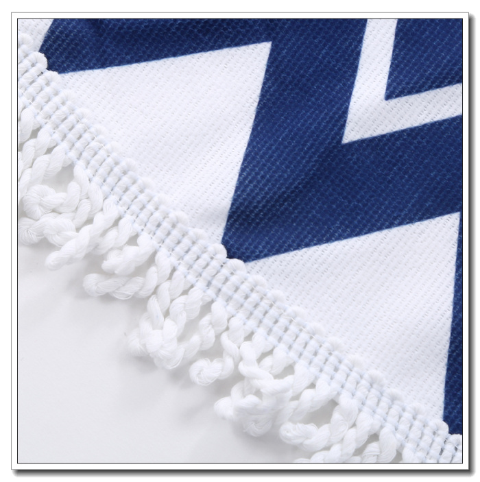 Manufacturer direct selling round beach towel blue tassel round carpet pure cotton table mat. Manufacturer direct selling round beach towel blue tassel round carpet pure cotton table mat.