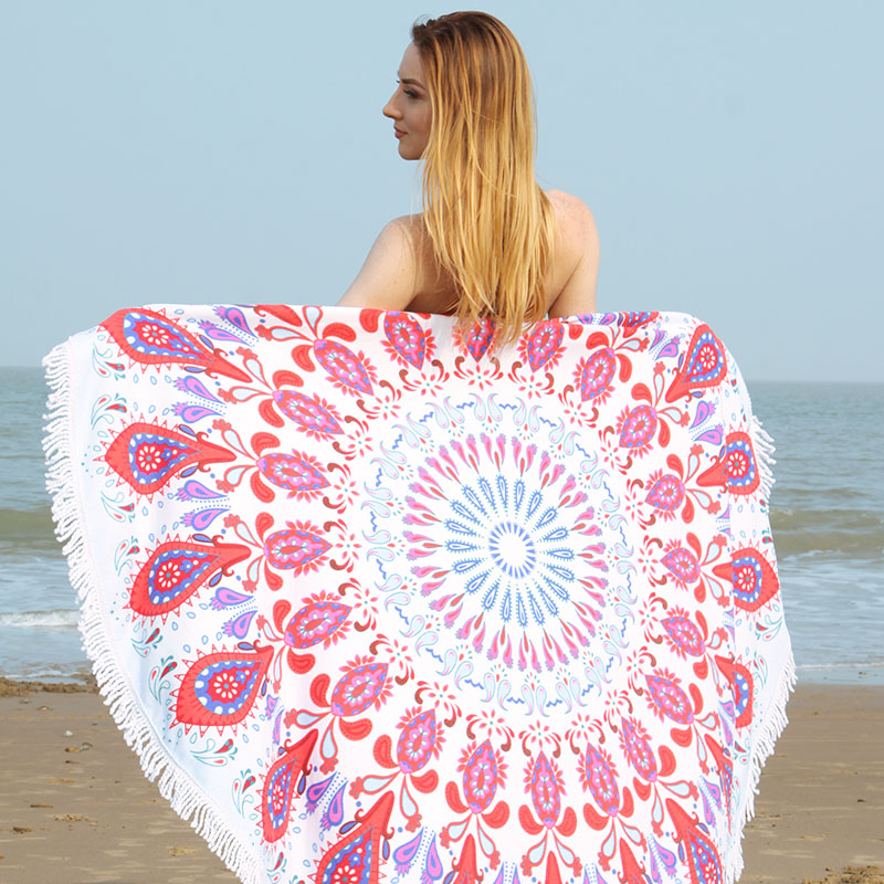 Hot Sale Round Circle Beach Towel Shawl Microfiber Blanket with Tassel Yoga Mat Play Mat 