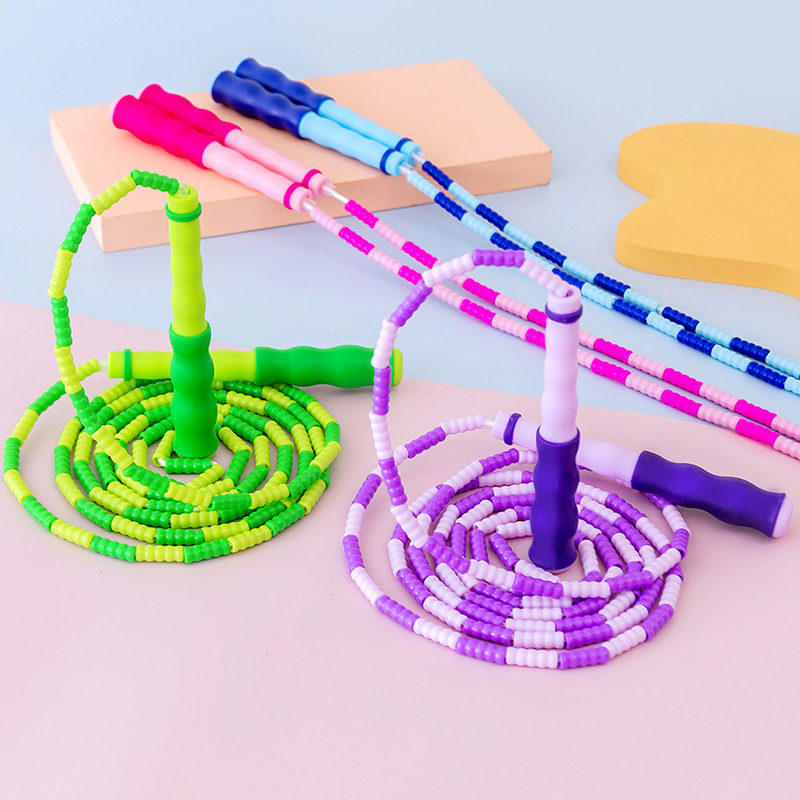 Bamboo Rope Skipping Kindergarten Children&#039;s Soft and Hard Pattern Fitness Non-Knotted Primary and Secondary School Students High School Entrance Examination Bead Rope Skipping Manufacturer