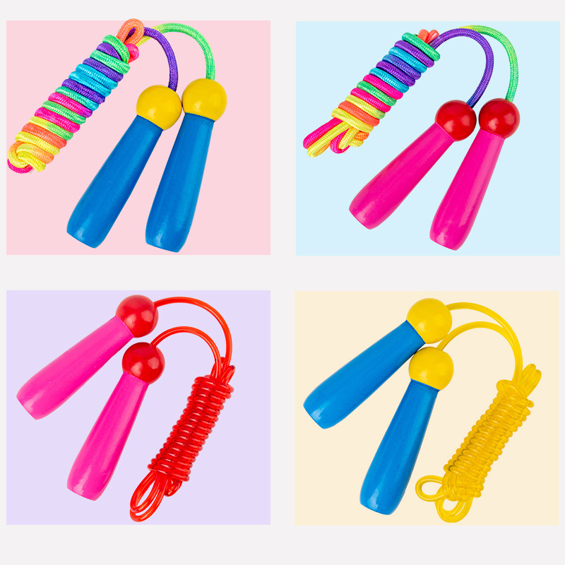 Wooden Children&#039;s Colorful Skipping Rope Outdoor Sports Elementary School Students&#039; Physical Examination Beginner Kids Special Adjustable
