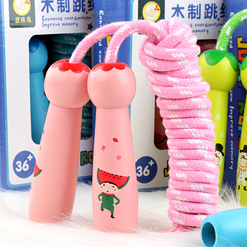 Cross-Border Rainbow Color Wooden Skipping Rope Adjustable Children&#039;s Toys Primary School Students Sports Exam Boys and Girls Kindergarten