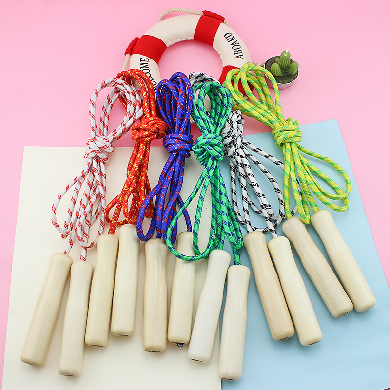 Factory Direct Sales Wooden Handle Skipping Rope Children&#039;s Sports Leisure Toys Student Sporting Goods Nylon Skipping Rope with Wooden Handle