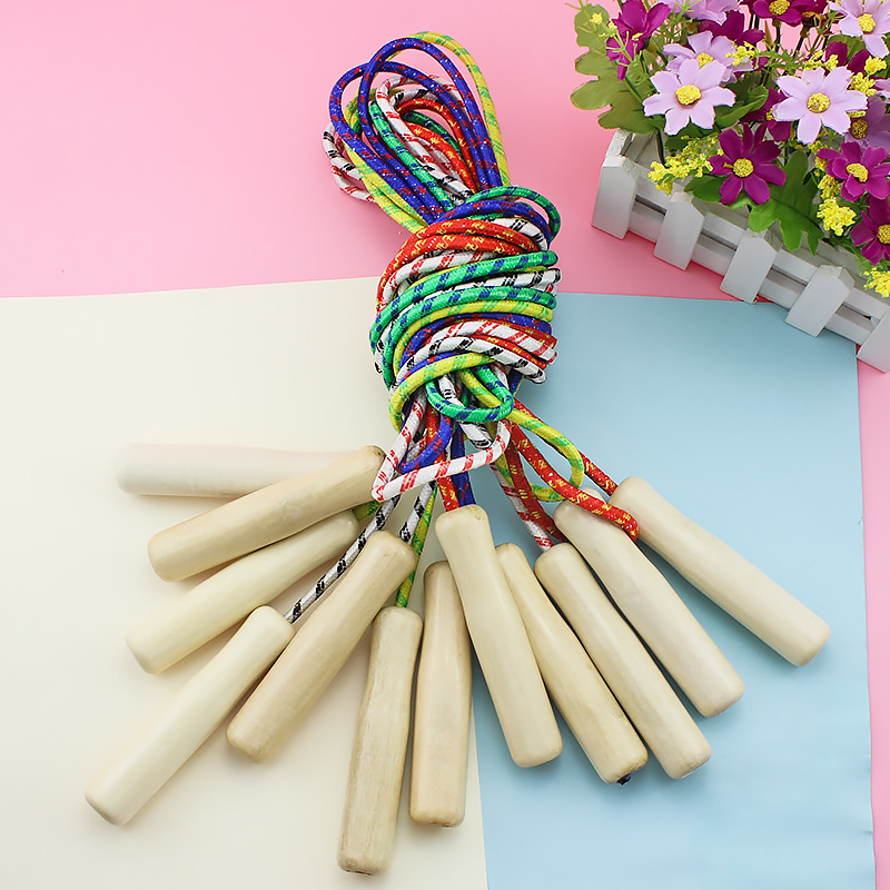 Factory Direct Sales Wooden Handle Skipping Rope Children&#039;s Sports Leisure Toys Student Sporting Goods Nylon Skipping Rope with Wooden Handle