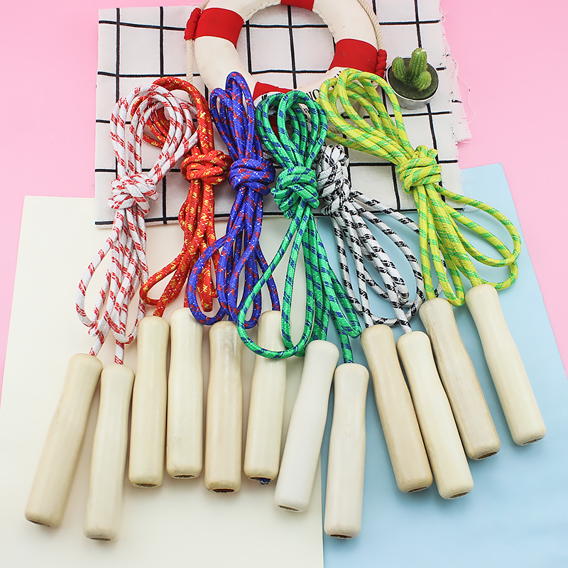 Factory Direct Sales Wooden Handle Skipping Rope Children&#039;s Sports Leisure Toys Student Sporting Goods Nylon Skipping Rope with Wooden Handle