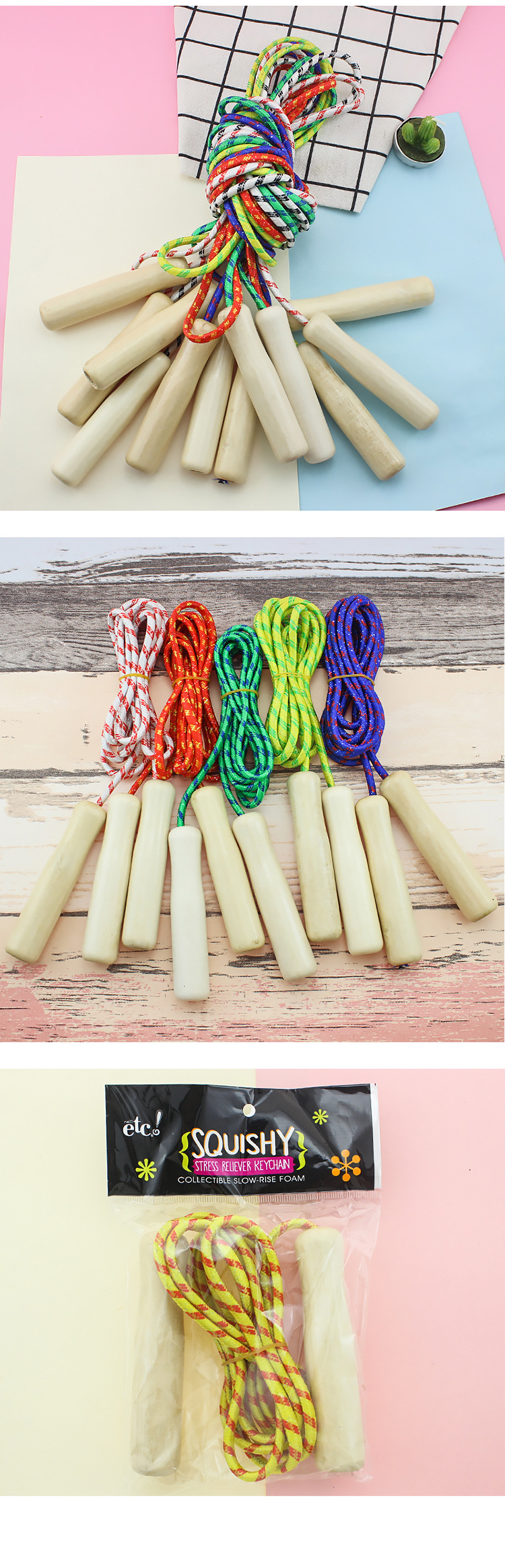 Factory Direct Sales Wooden Handle Skipping Rope Children's Sports Leisure Toys Student Sporting Goods Nylon Skipping Rope with Wooden Handle