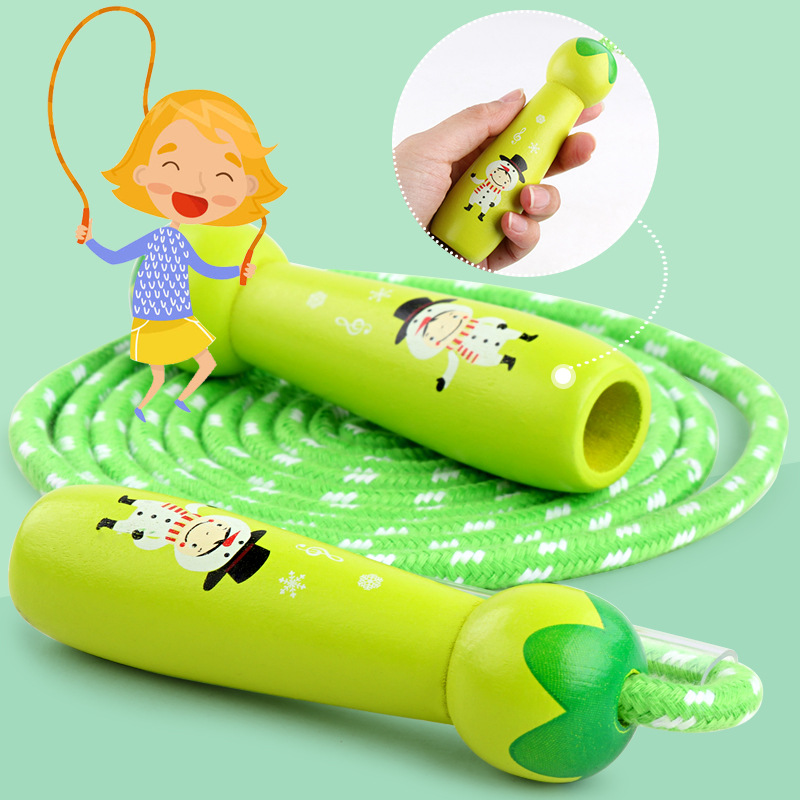 Skipping Rope Children&#039;s Wooden Cartoon Primary School Kindergarten Boys&#039; and Girls&#039; Toys Cute Handle Adjustable Skipping Rope