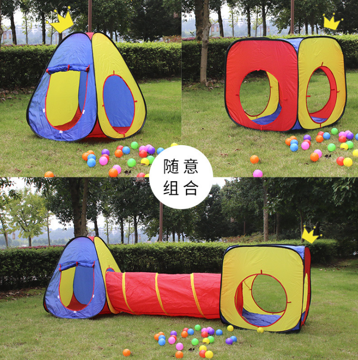 Children&#039;s Indoor Three-in-One Tent Room Game House Children&#039;s Outdoor Red Yellow Blue Three-Piece Game Tent Wholesale