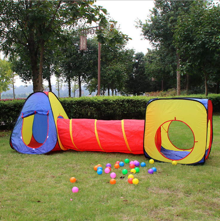 Children&#039;s Indoor Three-in-One Tent Room Game House Children&#039;s Outdoor Red Yellow Blue Three-Piece Game Tent Wholesale
