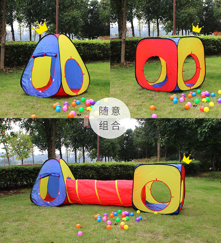 Children's Indoor Three-in-One Tent Room Game House Children's Outdoor Red Yellow Blue Three-Piece Game Tent Wholesale