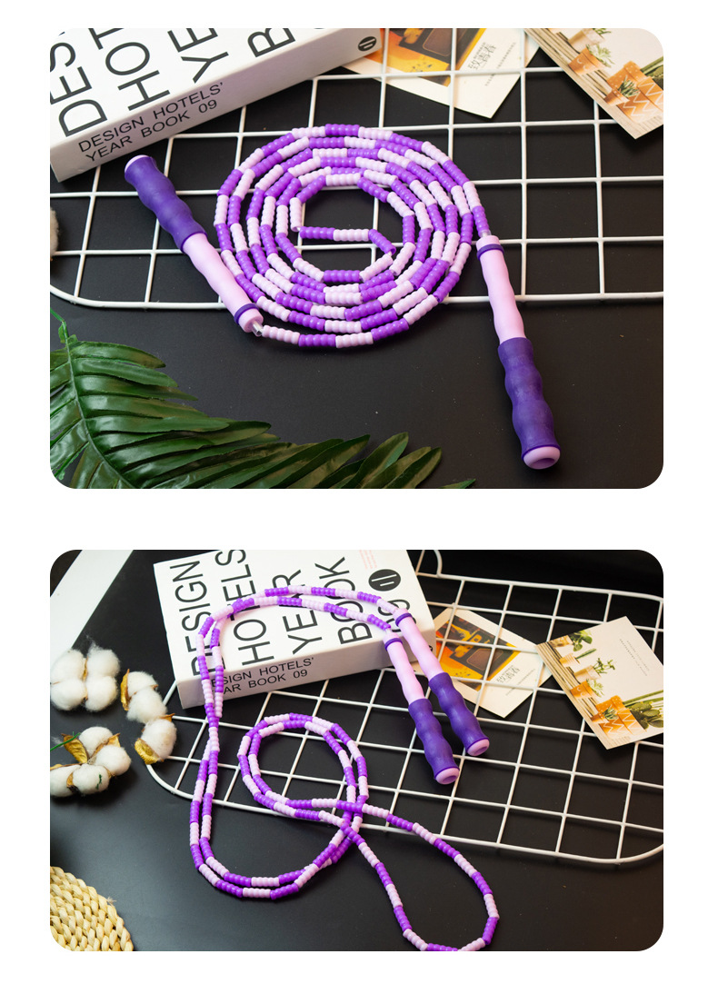 Cross-Border Amazon Colorful Soft Bead Bamboo Rope Skipping Adult Senior High School Entrance Examination Children's Jumping Rope Wholesale Children's Jumping Rope