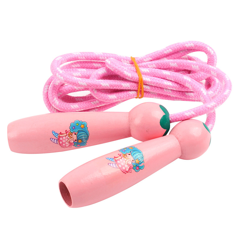 Wooden Handle Cotton String Cartoon Pattern Skipping Rope Adjustable Length Children Adult Outdoor Sports Fitness Toys