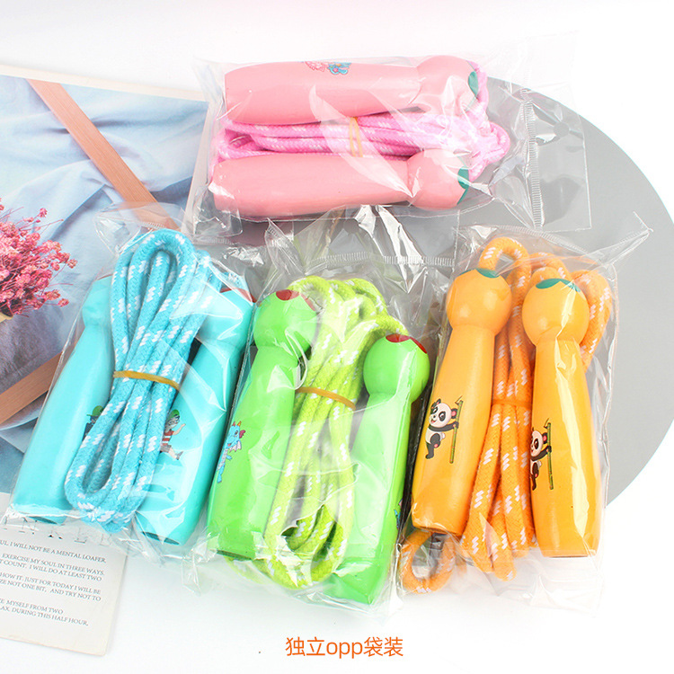 Wooden Handle Cotton String Cartoon Pattern Skipping Rope Adjustable Length Children Adult Outdoor Sports Fitness Toys