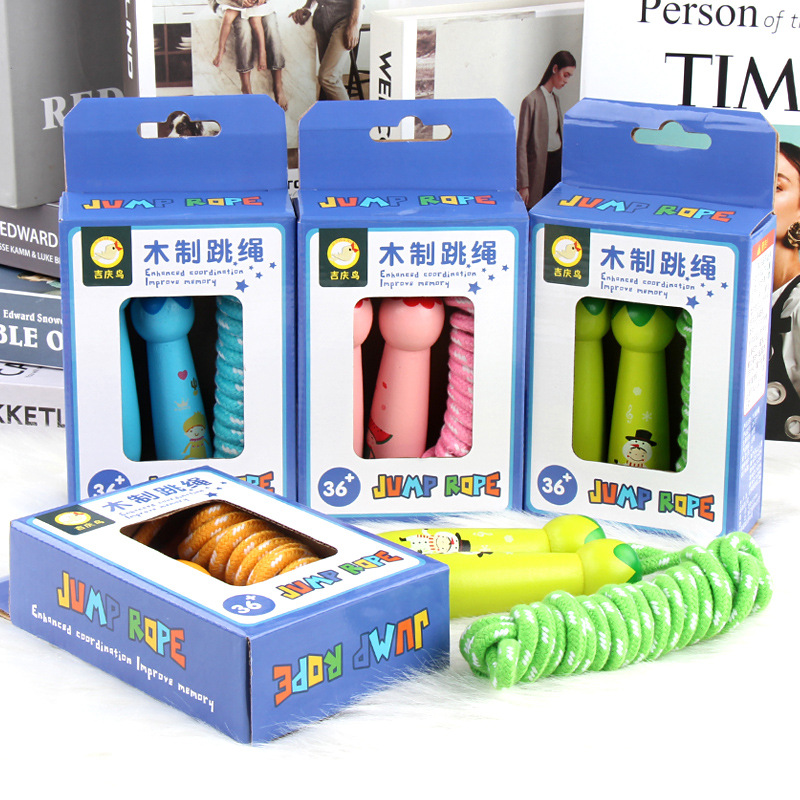 fourcolor wooden children skipping rope students physical exercise fitness cartoon shaped skipping rope toys