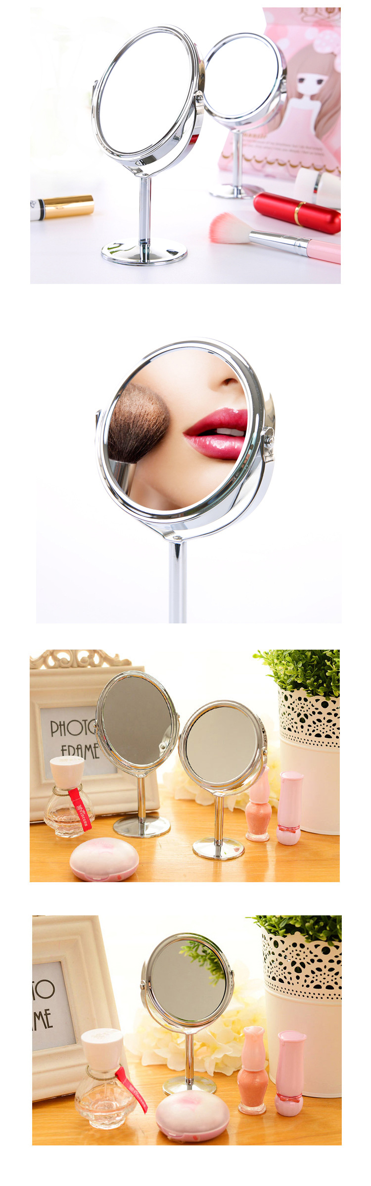 HD Double-Sided Desktop Makeup Mirror Metal Magnifying Desktop Small Mirror Large Office Rotating Mirror Dressing Mirror