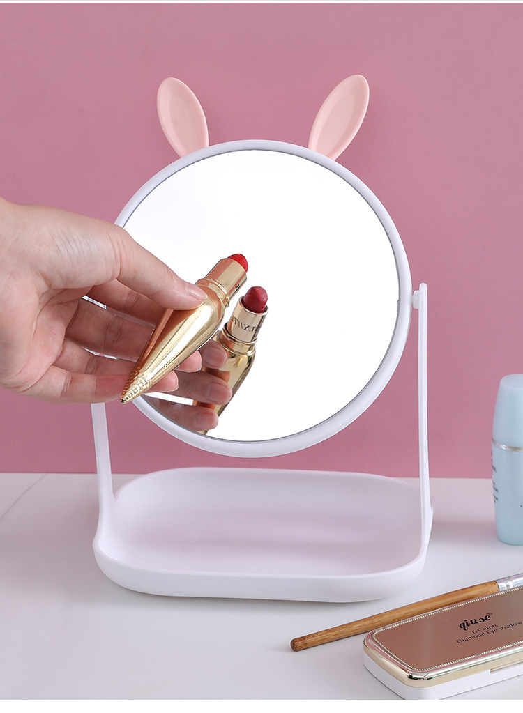 Desktop Rotatable Makeup Mirror with Stand HD Desktop Cat Ear Princess Mirror Student Removable Beauty Dressing Mirror