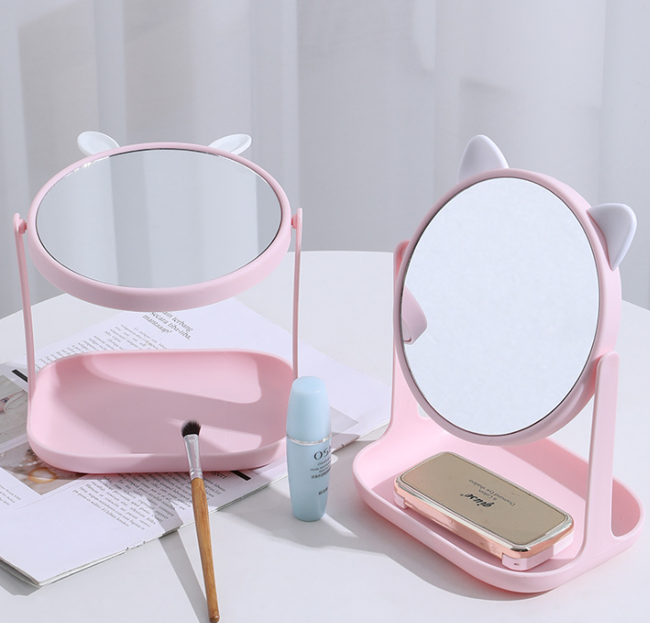 Desktop Rotatable Makeup Mirror with Stand HD Desktop Cat Ear Princess Mirror Student Removable Beauty Dressing Mirror