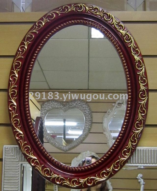 Elegant Retro Pu European Frame Dressing Mirror High-End Decorative Mirror Bathroom Mirror Fireplace Hallway Mirror