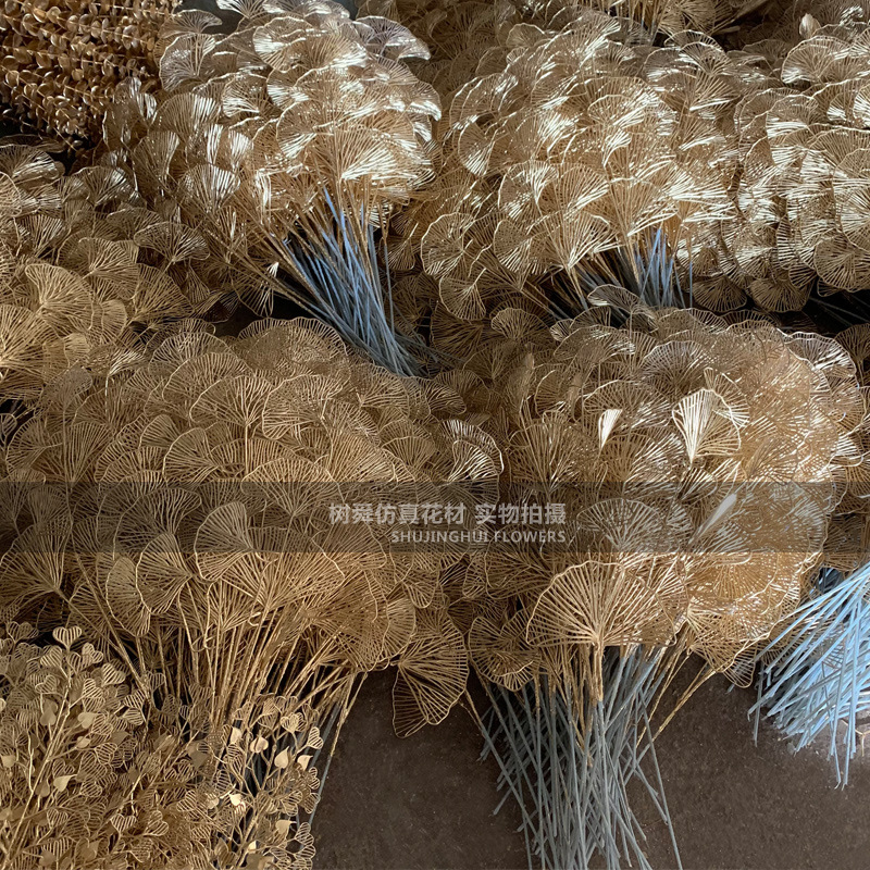 New Golden Wedding Flower New Year Fan Eucalyptus Luxury Wedding Hall Decorative Silk Flower Plastic Fake Flower