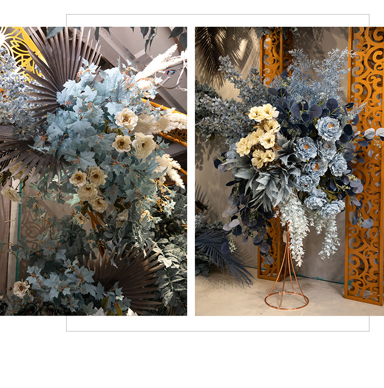 Fantasy Blue Color Wedding Simulation Flower Scene Lobby Soft Decoration Ceiling Arch Fake Flower Wedding Flower Wholesale