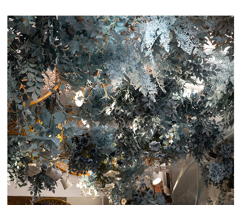 Fantasy Blue Color Wedding Simulation Flower Scene Lobby Soft Decoration Ceiling Arch Fake Flower Wedding Flower Wholesale