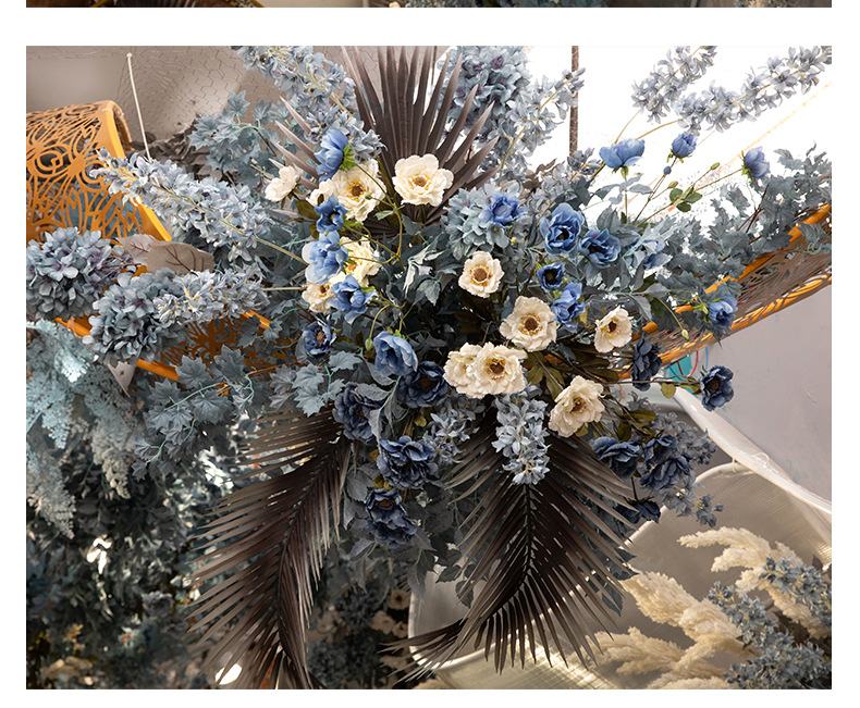 Fantasy Blue Color Wedding Simulation Flower Scene Lobby Soft Decoration Ceiling Arch Fake Flower Wedding Flower Wholesale