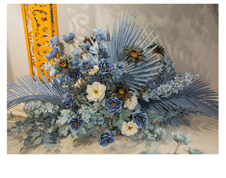 Fantasy Blue Color Wedding Simulation Flower Scene Lobby Soft Decoration Ceiling Arch Fake Flower Wedding Flower Wholesale