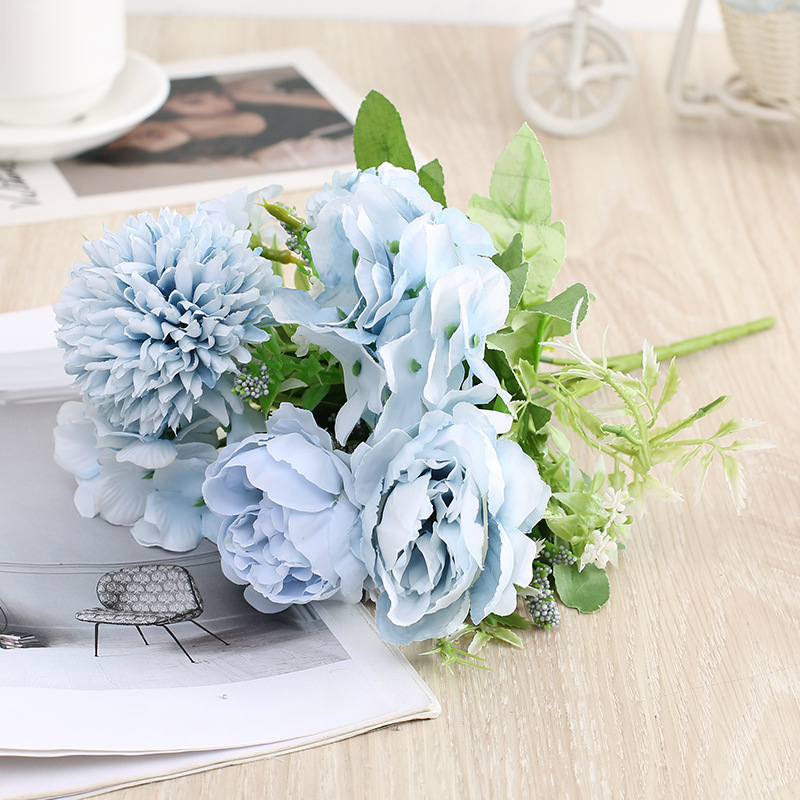 Peony Artificial Flower Wedding Flower Bouquet Wall Road Lead Hand Holding Home Decorative Fake Flower Hydrangea Bunch of Flowers Cross-Border Bouquet