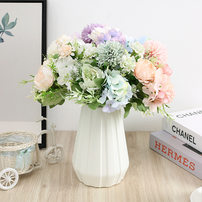 Peony Artificial Flower Wedding Flower Bouquet Wall Road Lead Hand Holding Home Decorative Fake Flower Hydrangea Bunch of Flowers Cross-Border Bouquet