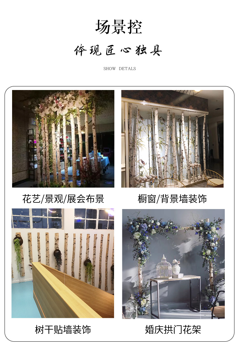 Natural Silver Birch Dried Decorative Log Birch Pole Hallway Subareas Screens Wedding Flower Stand Shape Dried Branches Art Gallery