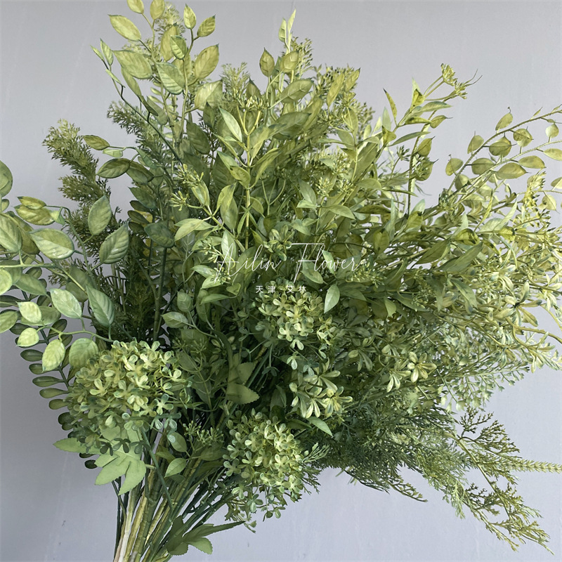[Green Series ① Link] Spray Color Two-Color Wedding Flower Leaf Material Artificial Flower Mori Style Plastic Green Plant Embellishment
