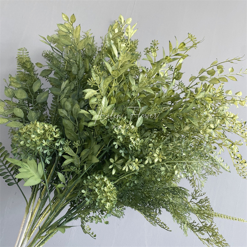 [Green Series ① Link] Spray Color Two-Color Wedding Flower Leaf Material Artificial Flower Mori Style Plastic Green Plant Embellishment