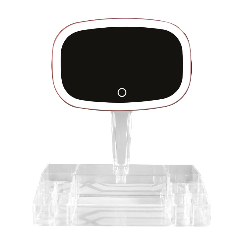 Cosmetics Storage Box Desktop with LED Mirror Skin Care Products Lipstick Box Subnet Red Dressing Mirror with Storage Box Storage Box