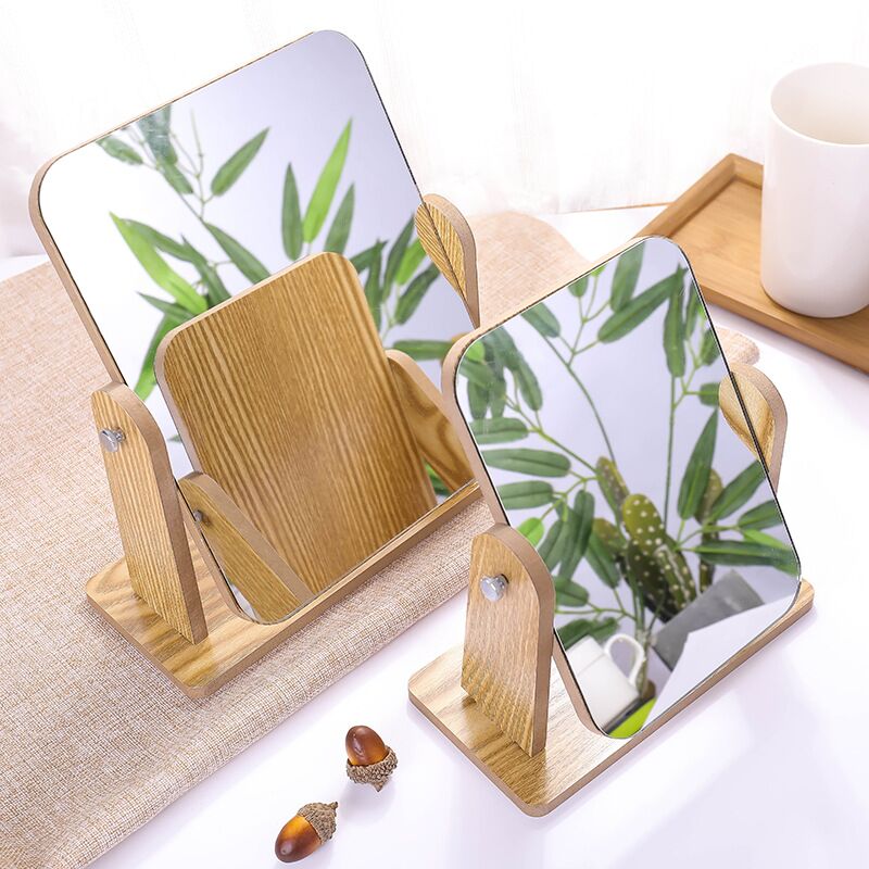 Student dormitory table mirror large solid wood wooden table makeup mirror high list face dressing mirror beauty mirror