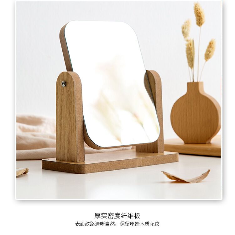 Student dormitory table mirror large solid wood wooden table makeup mirror high list face dressing mirror beauty mirror