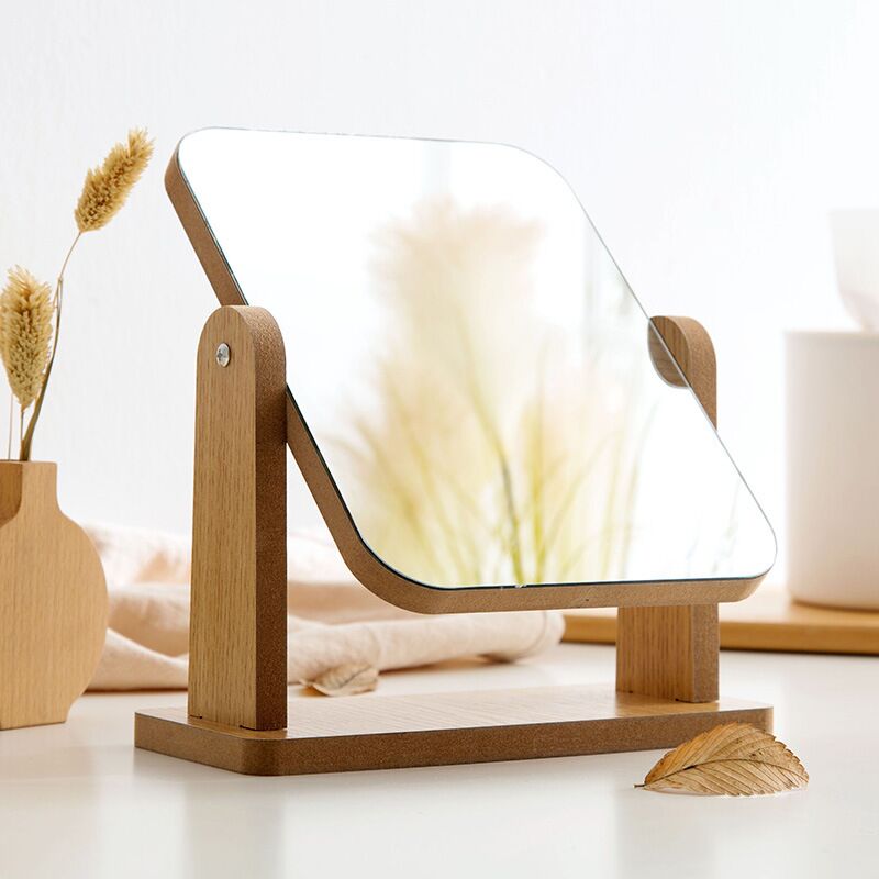 Student dormitory table mirror large solid wood wooden table makeup mirror high list face dressing mirror beauty mirror