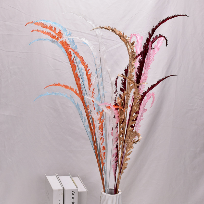 Simulation 5-Fork Large Mango Colorful Net REDLEAF Lines Sword Leaf Wedding Flower Arrangement Wedding Hall Embellished Plastic Cocktail Grass