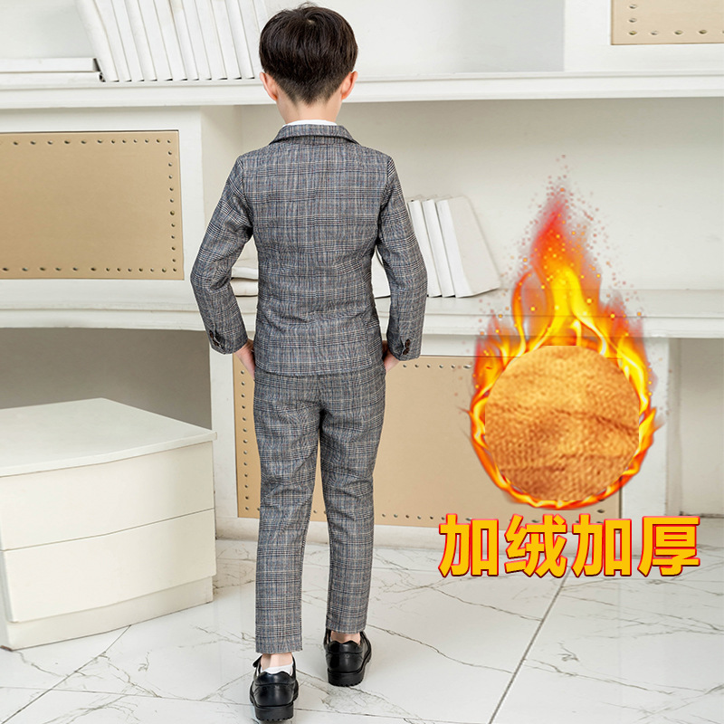 Children&#039;s Small Suit Suit Fleece-Lined Thickened Boy Host Speech Dress Boy Wedding Flower Girl New Year Clothes