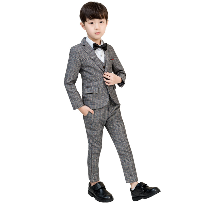 Children&#039;s Small Suit Suit Fleece-Lined Thickened Boy Host Speech Dress Boy Wedding Flower Girl New Year Clothes