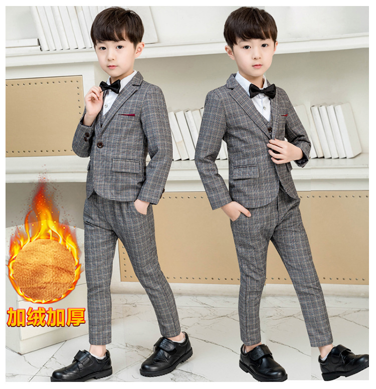 Children's Small Suit Suit Fleece-Lined Thickened Boy Host Speech Dress Boy Wedding Flower Girl New Year Clothes Children's Small Suit Suit Fleece-Lined Thickened Boy Host Speech Dress Boy Wedding Flower Girl New Year Clothes