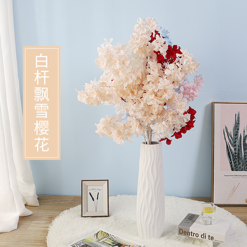 Artificial Flower Cherry Blossom Encryption White Penholder Big Snow Artificial Flower Wedding Landscape Plant Decoration Wedding Flower Silk Flower