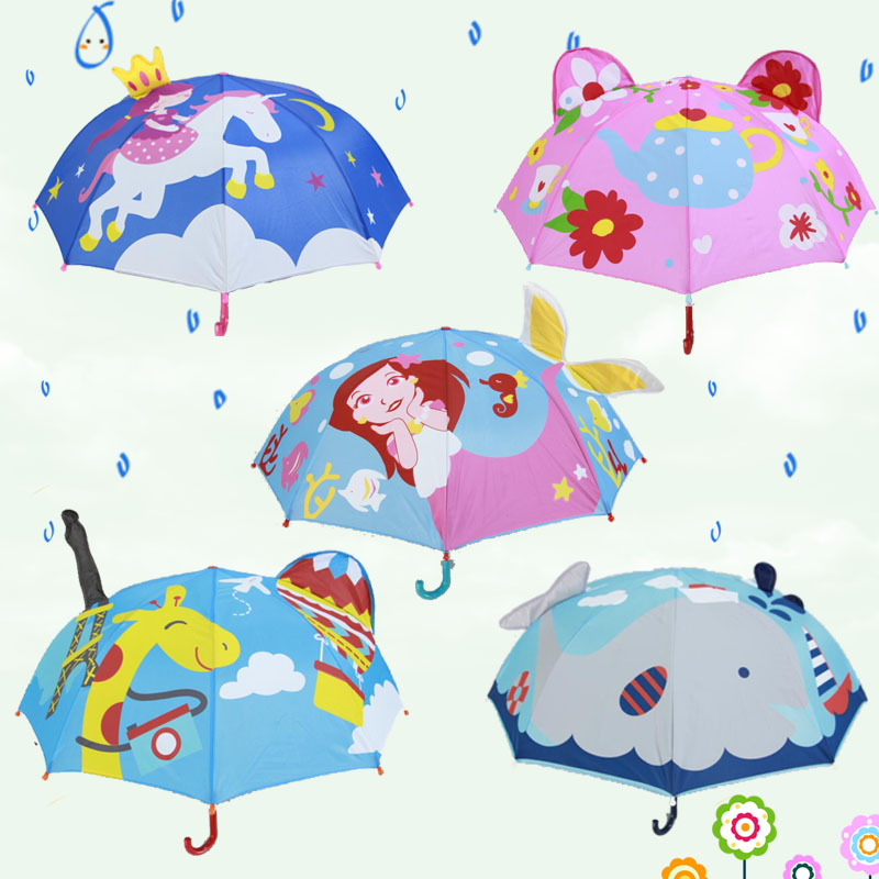 2018 New Children&#039;s Umbrella Creative 3D Cartoon Long Handle 8 Bones Self-Opening Umbrella Sunny Umbrella Cross-Border Factory Wholesale