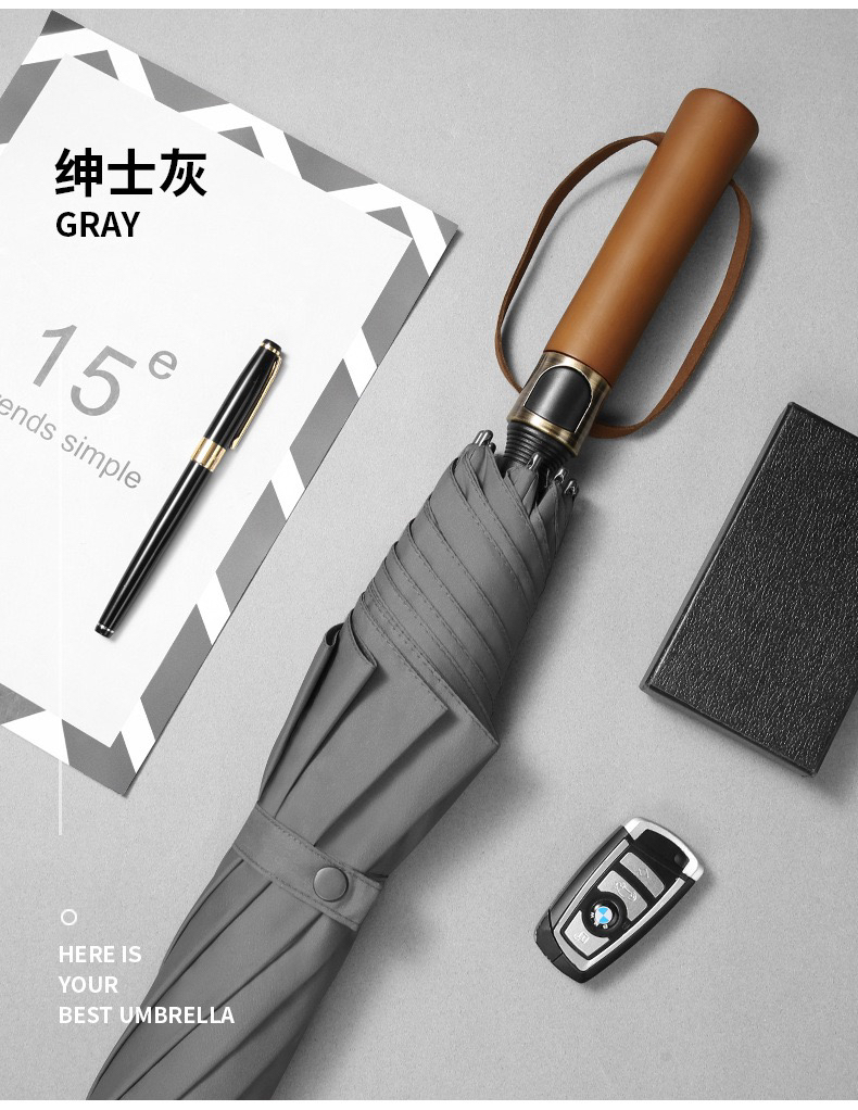8 Bone Business Umbrella Automatic Straight Rod Wooden Handle Solid plus-Sized Wind-Resistant Golf Windproof AdvertiLogo
