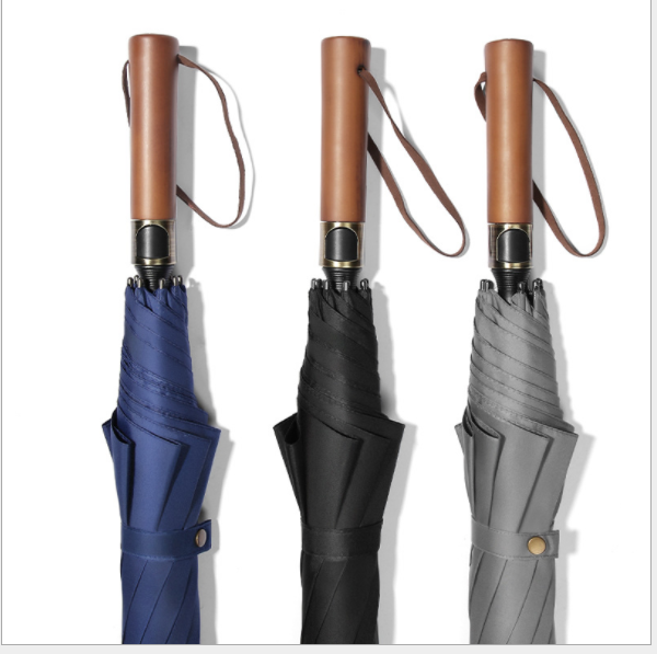 8 Bone Business Umbrella Automatic Straight Rod Wooden Handle Solid plus-Sized Wind-Resistant Golf Windproof AdvertiLogo