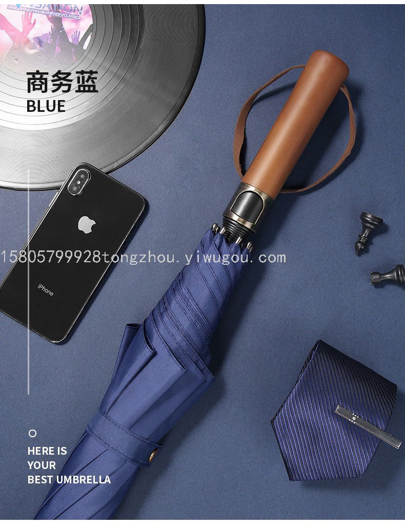 8 Bone Business Umbrella Automatic Straight Rod Wooden Handle Solid plus-Sized Wind-Resistant Golf Windproof AdvertiLogo